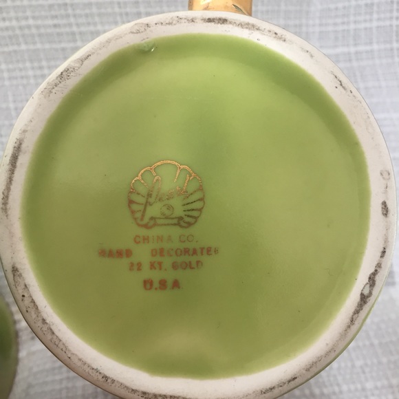 Vintage Pearl Co Teapot Set 22 kt Gold Green Luster Creamer Sugar USA - Picture 13 of 13